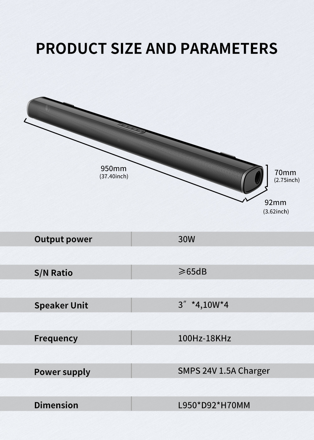 Black 2000mA TV Soundbar Speaker DC 5V With FM Radio Wireless Connectivity