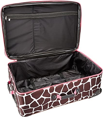 Softside travelling 3Piece Pink Giraffe Spinner Suitcase Set Expandable