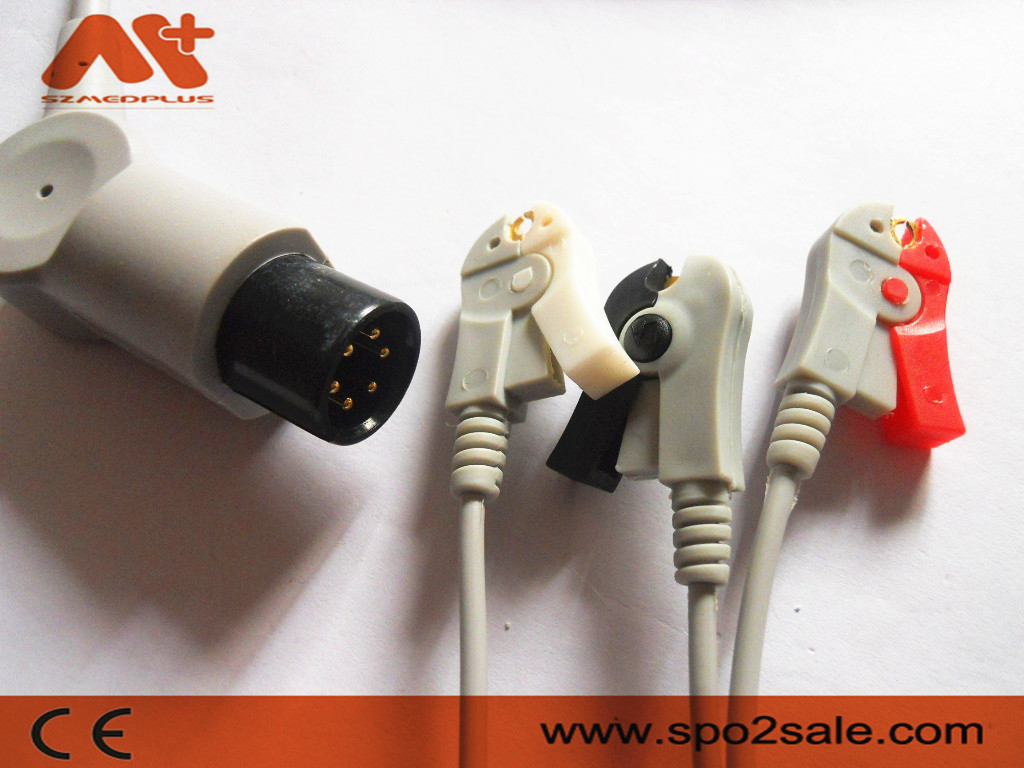 Szmedplus AAMI ECG Cables And Leadwires 6 Pin 3 Lead Ecg Cable TPU AHA Clip