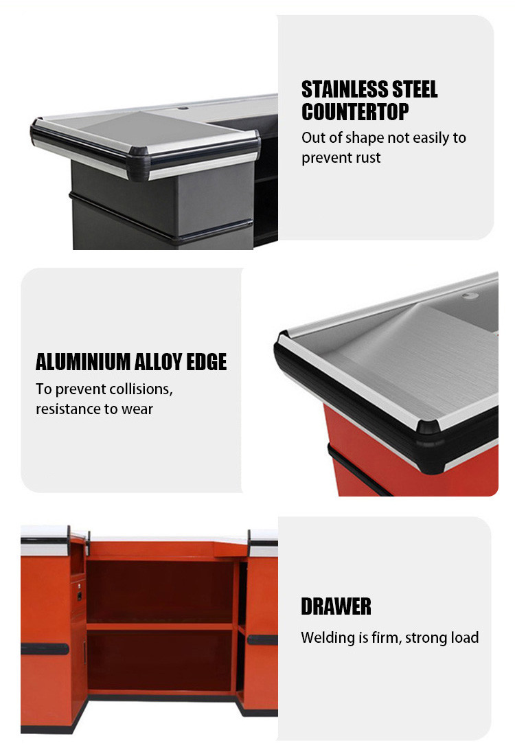 Supermarket Check Out Counter Cold Rolled Steel Material Shop Cash Counter