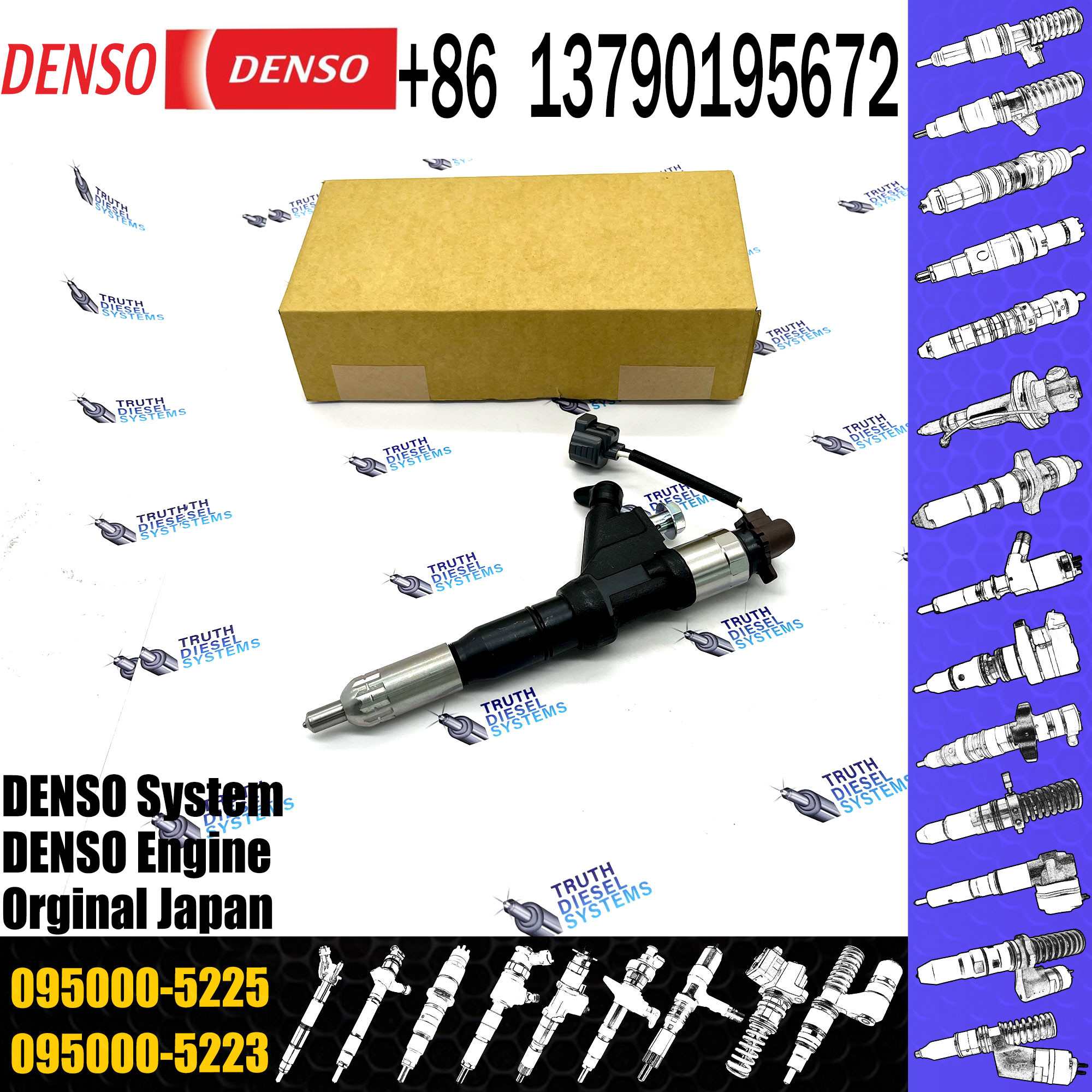 Common Rail Injector 095000-5225 For Hino Fiat Trucks Diesel Fuel Injectors 0950005225