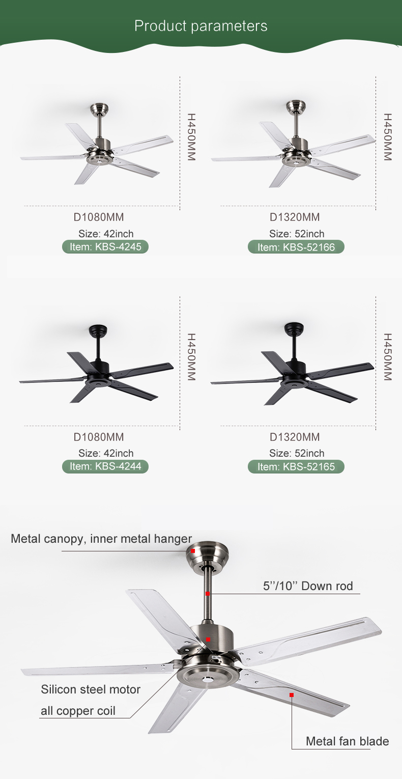 Loft Style 52 Inch 110VAC Metal Blade Pedestal Ceiling Fan Time Setting RF Remote Control