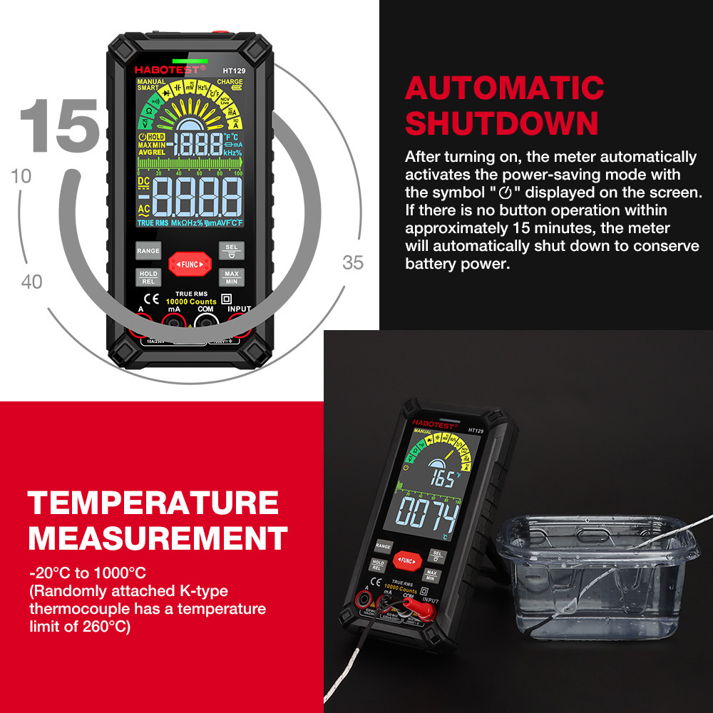 HT129 10000 Counts Digital Multimeter Smart Anti-burn DC AC Voltage Current True RMS Voltmeter Rechargeable Multitester