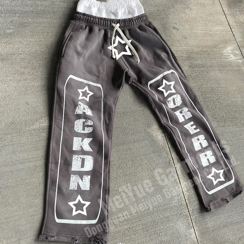 Custom Mens Double Waisted Joggers Wide Leg Flare Baggy Stacked Sweatpants Men Casual Sweat Acid Wash Pants Trousers for Men