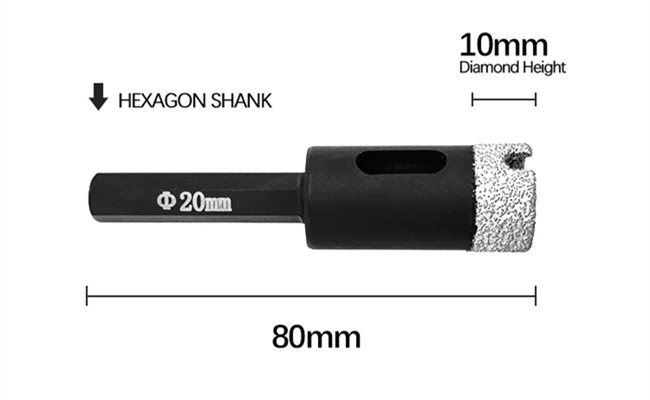 Hex Shank 1/4" Granite Diamond Drill Core Bit Diameter 25mm