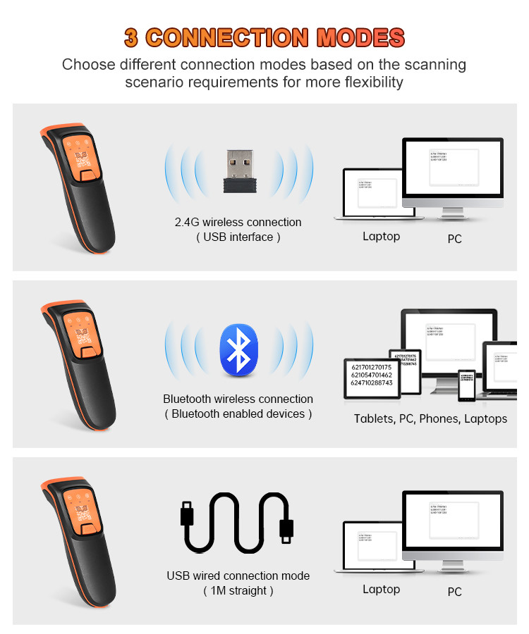 Bluetooth Portable Wireless Barcode Scanner Handheld 1D 2D Qr Bar Code Reader