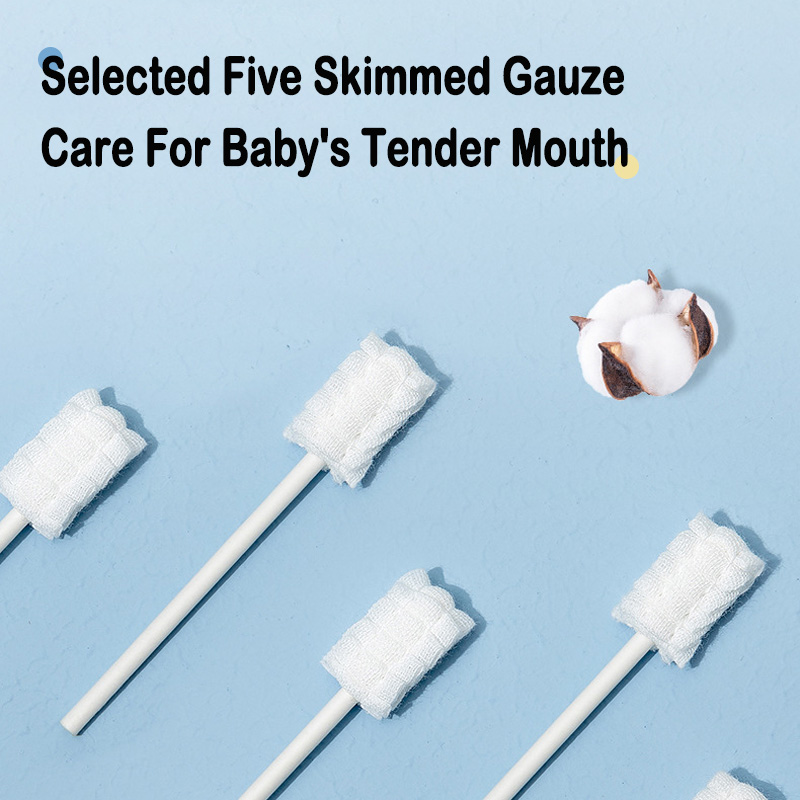 Disposable Baby Oral Skimmed Gauze Cleaning Brush Cotton Swab Mouth Tongue Cleaner