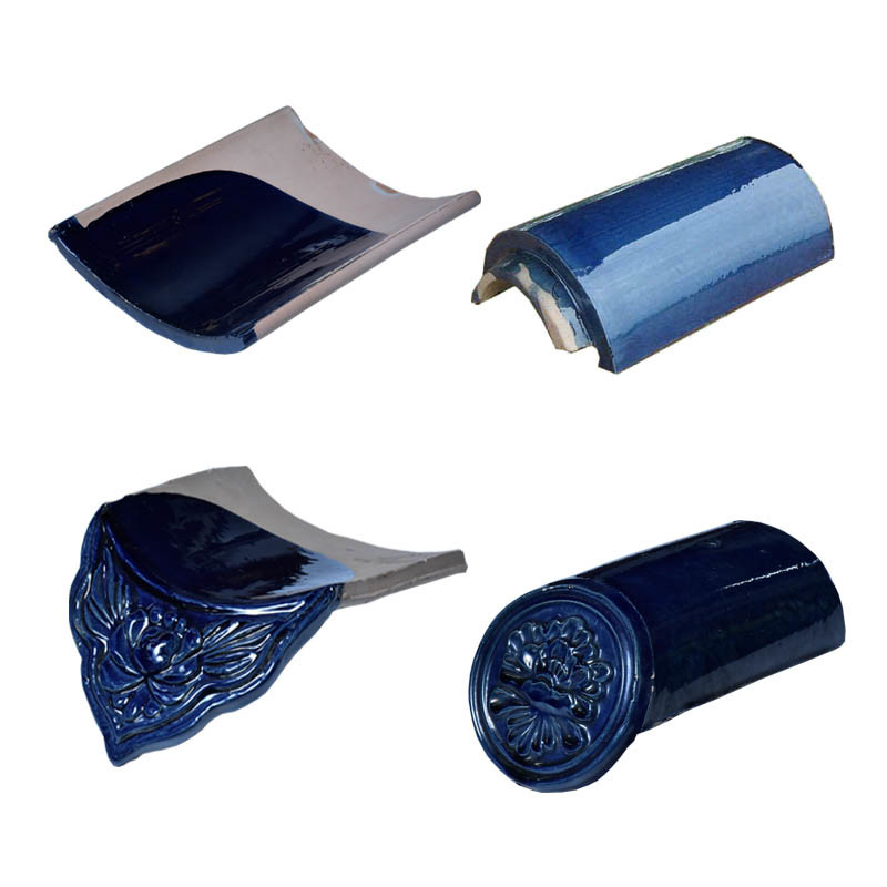 Traditional Chinese style blue glazed cemetery roof tiles