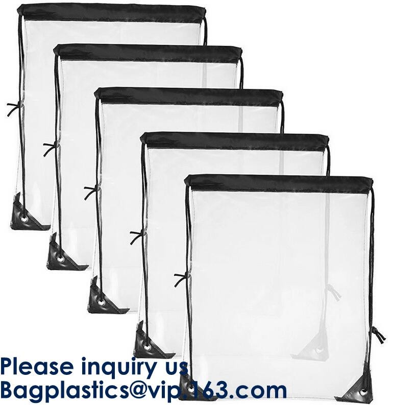 Transparent PVC Drawstring Bag With Colorful Rope,Clear PVC drawstring bag with gold string,Pvc Strips Printing Gift Pac
