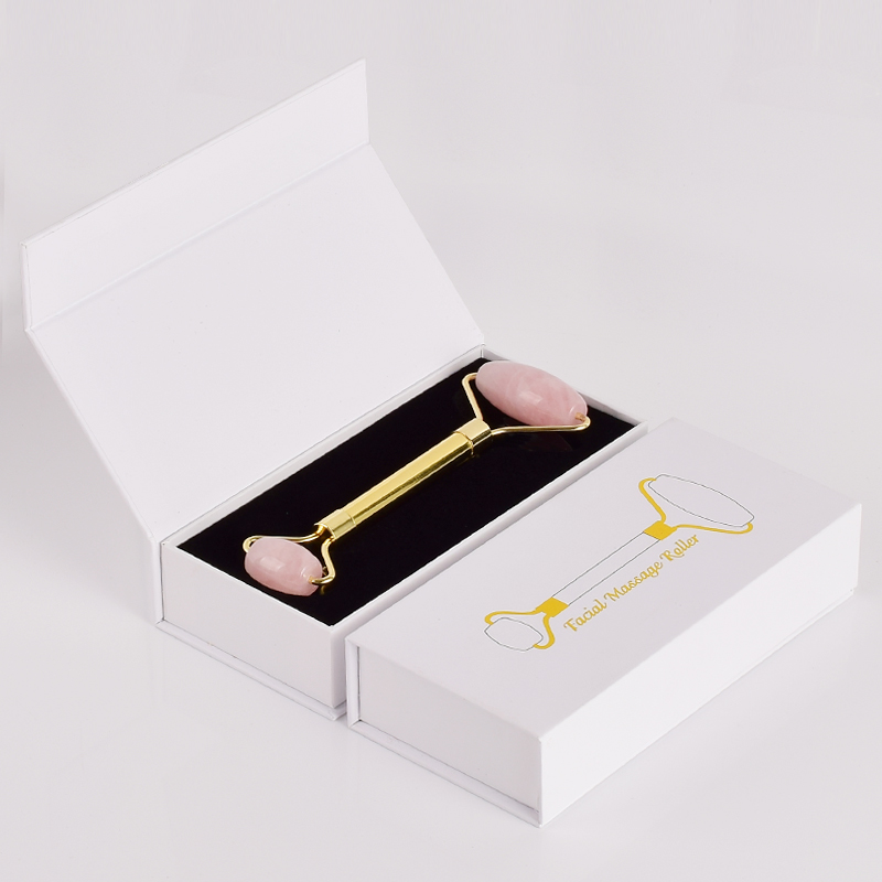 wholesale amazon private label rose quartz roller facial beauty roller with stainless steel handle