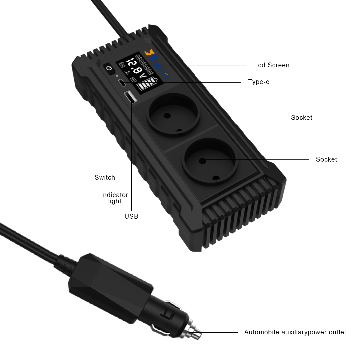 12V DC to AC 110V 220V Car Power Inverter with USB and Type C