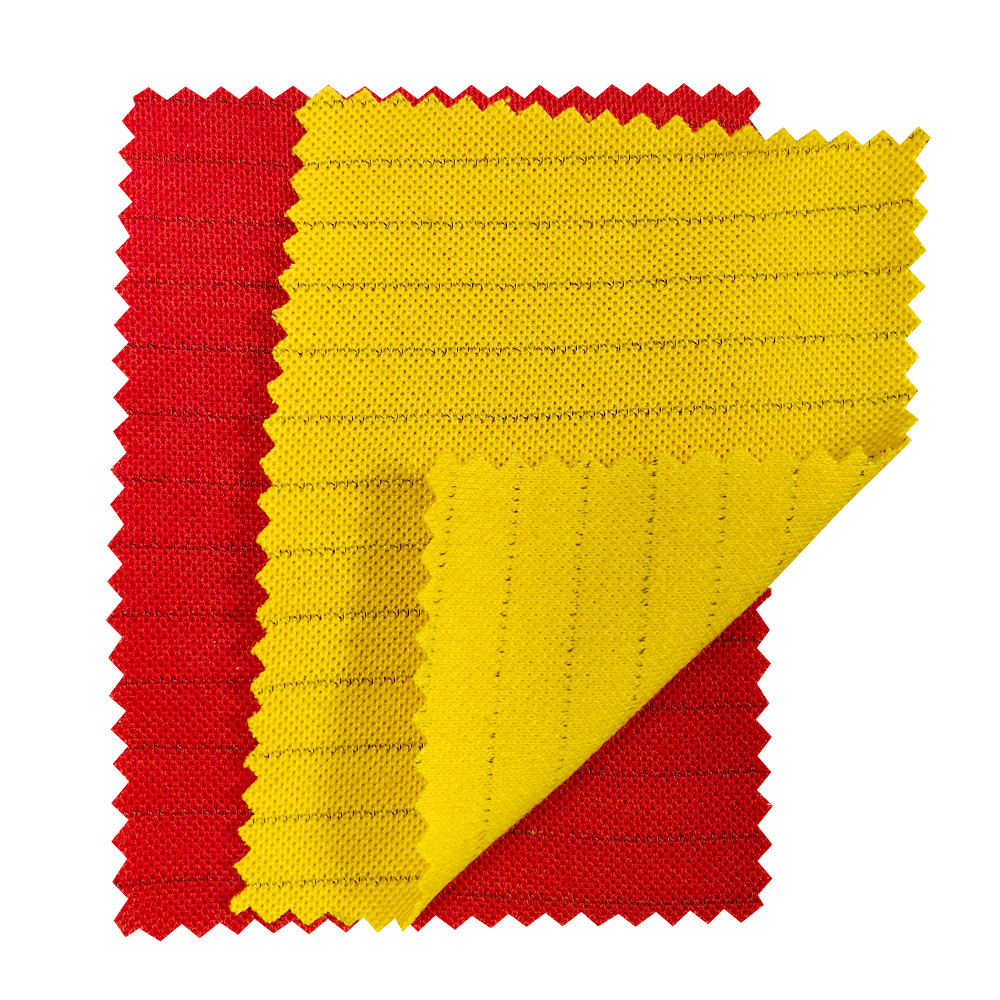 Cvc Knitted Pique Antistatic Fabric For Esd Polo Shirt Red Yellow 260gsm