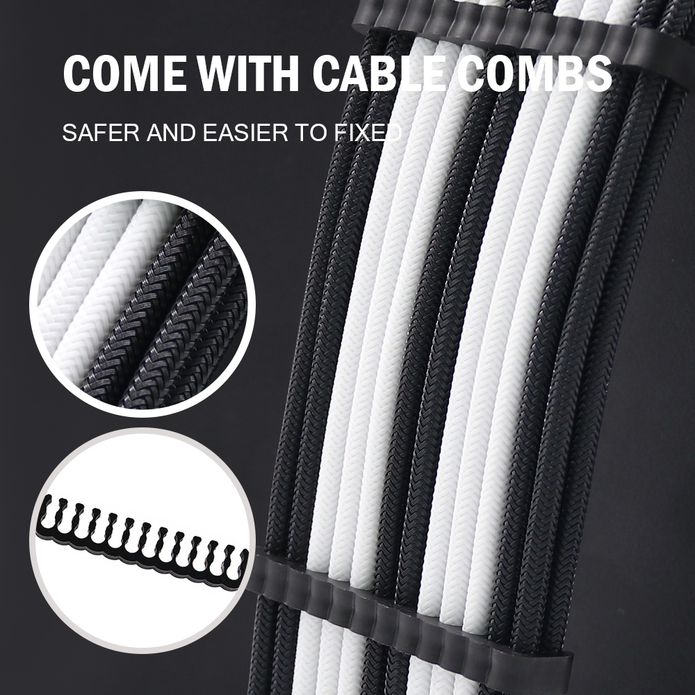 Sleeve Extension Power Supply Cable Kit 18AWG ATX 24P+ EPS 8-P+PCI-E8-P with Combs for PSU to Motherboard/GPU
