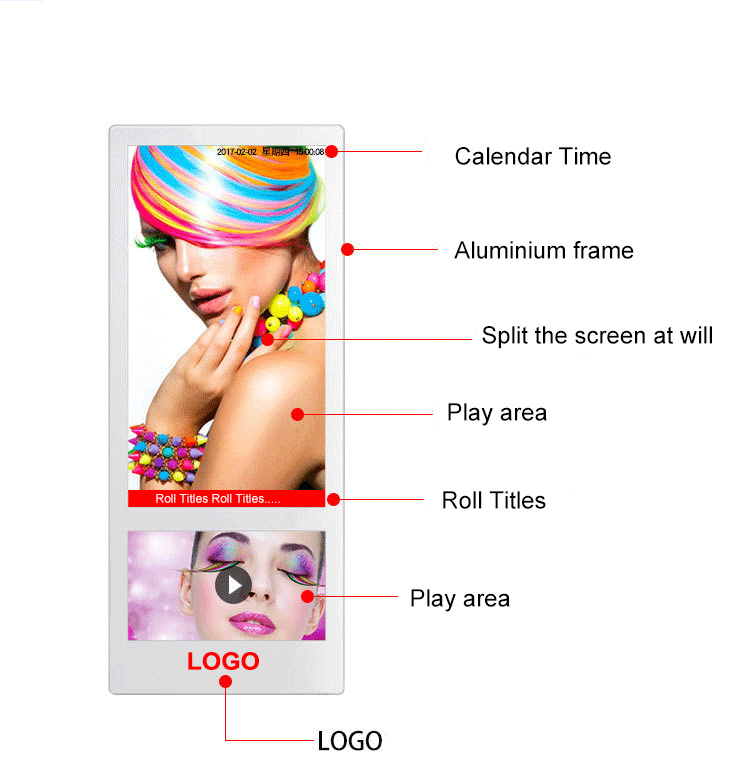 Elevator Wall Mounted Digital Signage , Indoor LCD Wall Mounted Video Wall