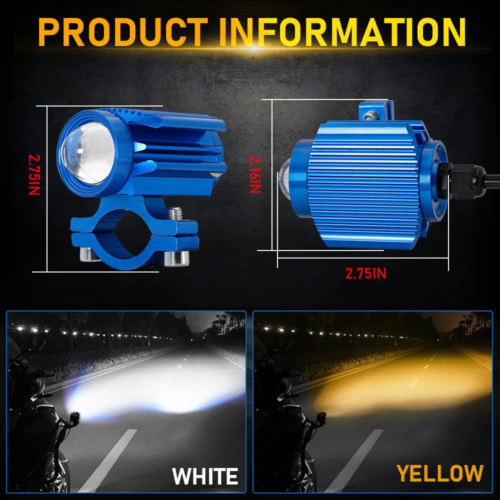 White Yellow Flash Motorcycle Spotlight LED Light External Mini Driving Light