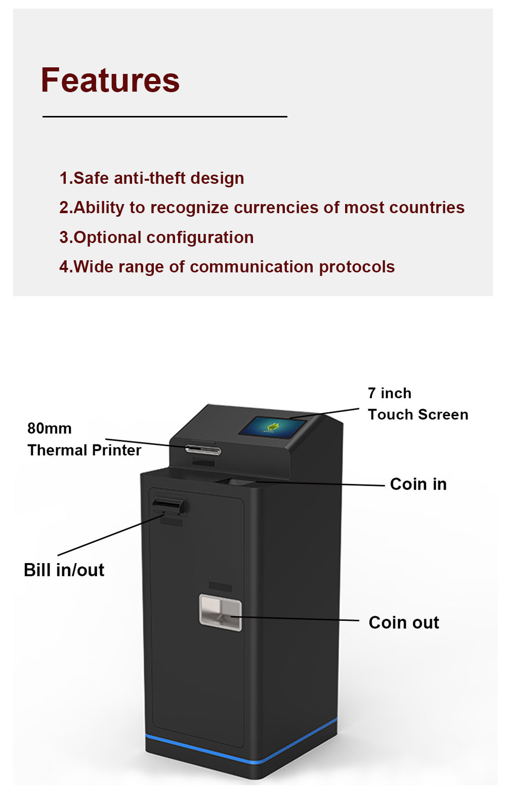 Android Self Checkout Kiosk Steel Bill Payment Self Ordering Kiosk LCD With Printer