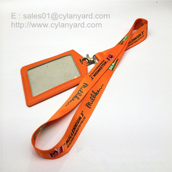Custom sublimated full color lanyard with leather badge