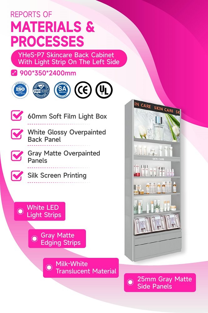 YHeS-P7 Multi-Level Lighting System Skincare Display Cabinet with 60mm Light Box