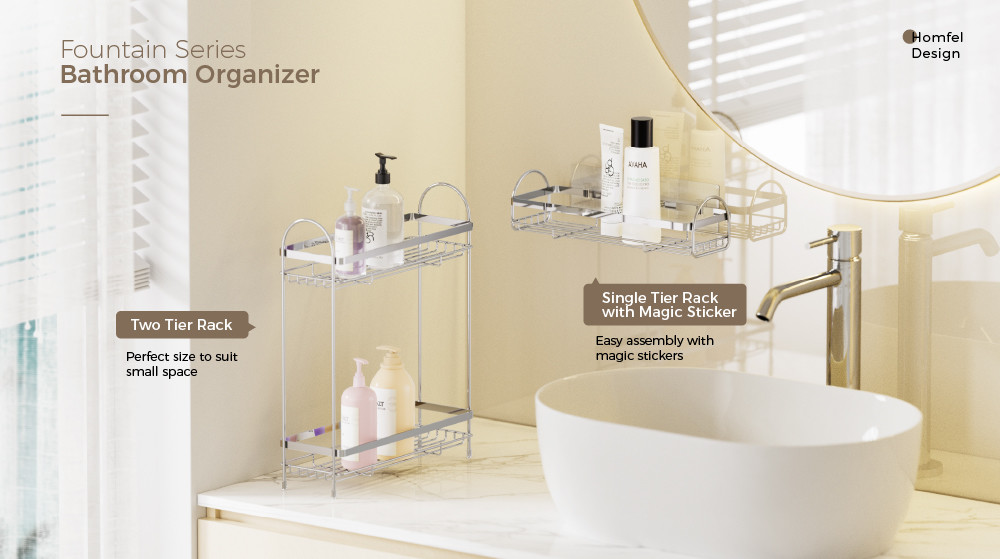 2 tiers Easy Install No-Drilling Wall-Mounted Shower Caddy stainless steel Organizer Rack for Bathroom