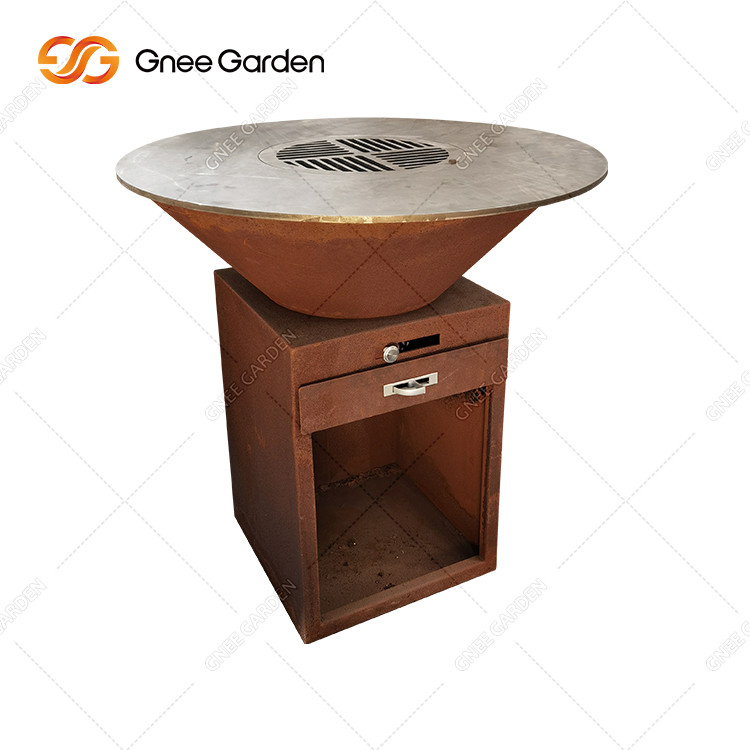 Popular wood burning outdoor rust brasero barbecue party corten steel bbq grills