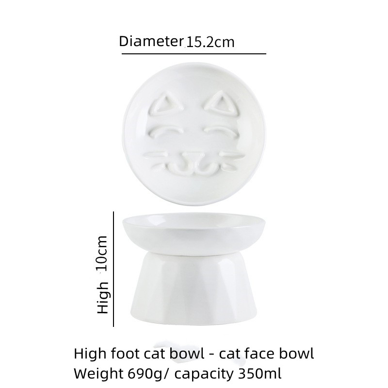 Ceramic High Foot Pet Slow Food Bowl Protecting Spine Cat Water Bowl