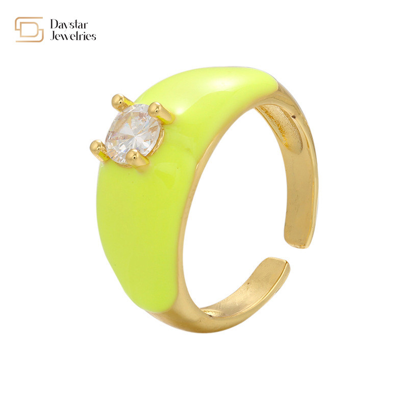 Colorful Summer Diamond Enamel Rings Gold Plated Adjustable Opening Zircon Chunky