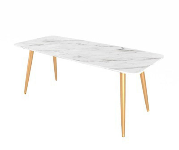 High 75cm Marble Dining Table And Chairs Set Stainless Steel Base Rectangular Shape
