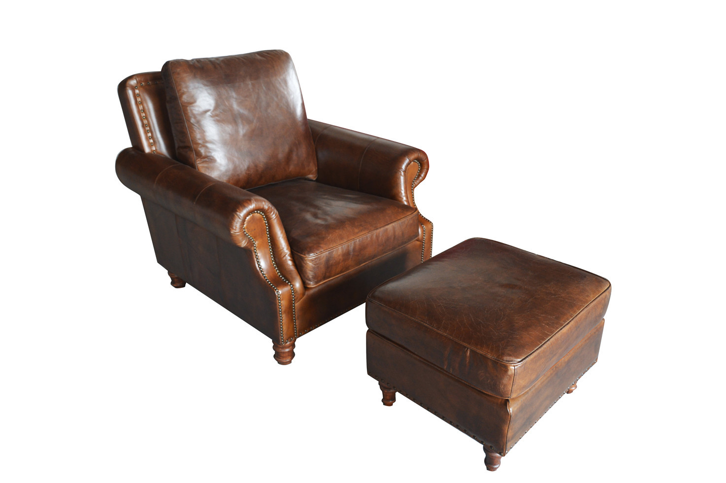 Comfortable Relax Vintage Leather Furniture Medium Brown Storage Ottoman For Home