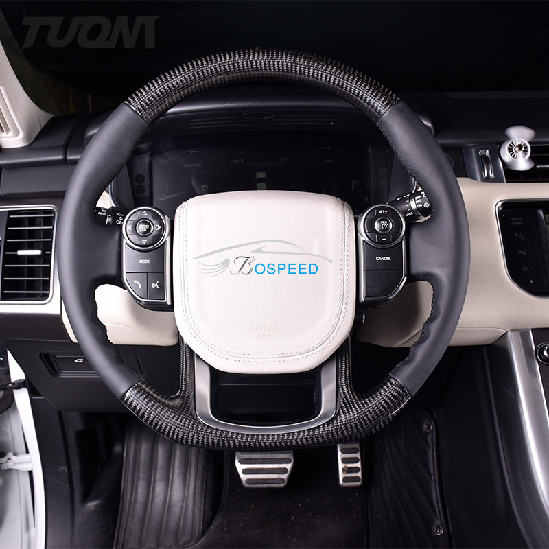 Black Leather Carbon Fiber Series Land Rover Steering Wheel 350mm With Stripe