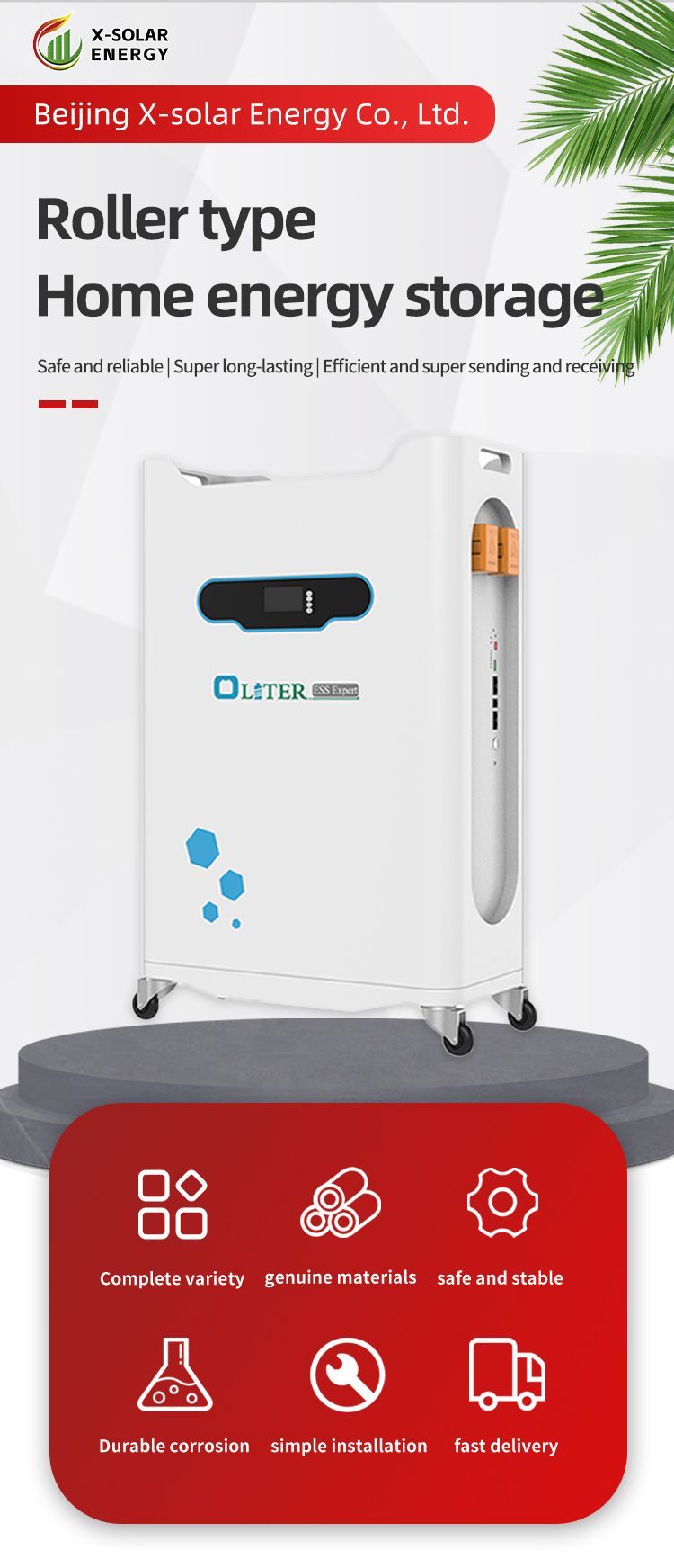 Lithium Solar System Battery Power Supply for Low Pressure Roller Type Smart Energy Storage
