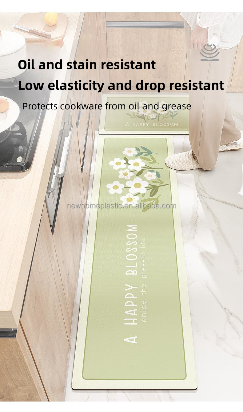 Square Kitchen Floor Mats 45*75cm /45*150cm Waterproof Anti-Slip PVC Bathroom Runner