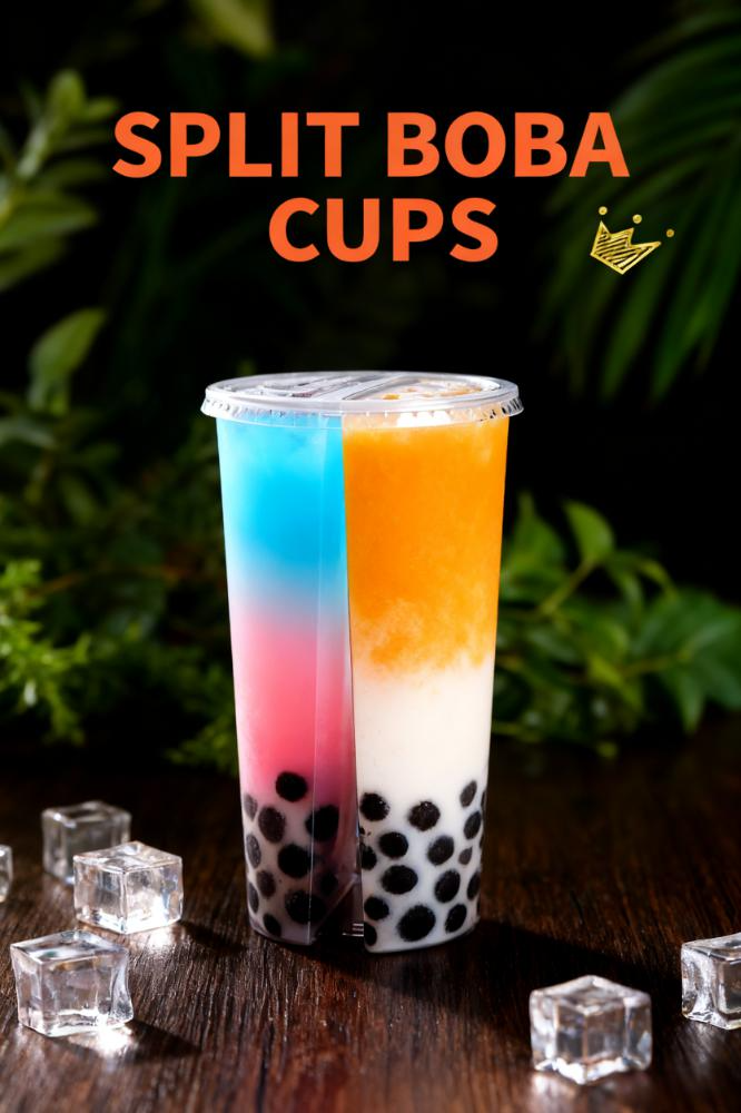 Custom 700ml 16oz 2 Compartment Boba Tea Cup Disposable Smoothie Juice Split Boba Cups Double Share Cup