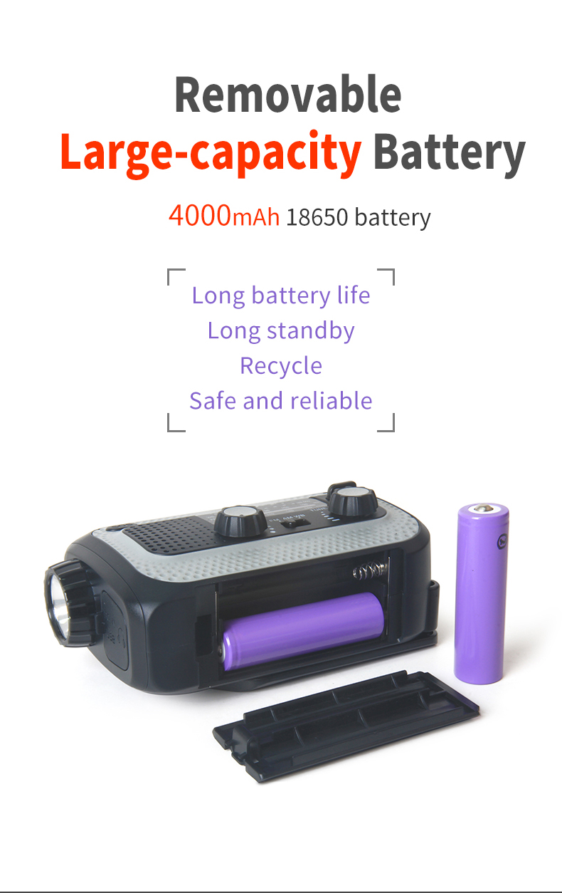SOS Emergency Waterproof Hand Crank Radio With 4000hMA Removable Battery