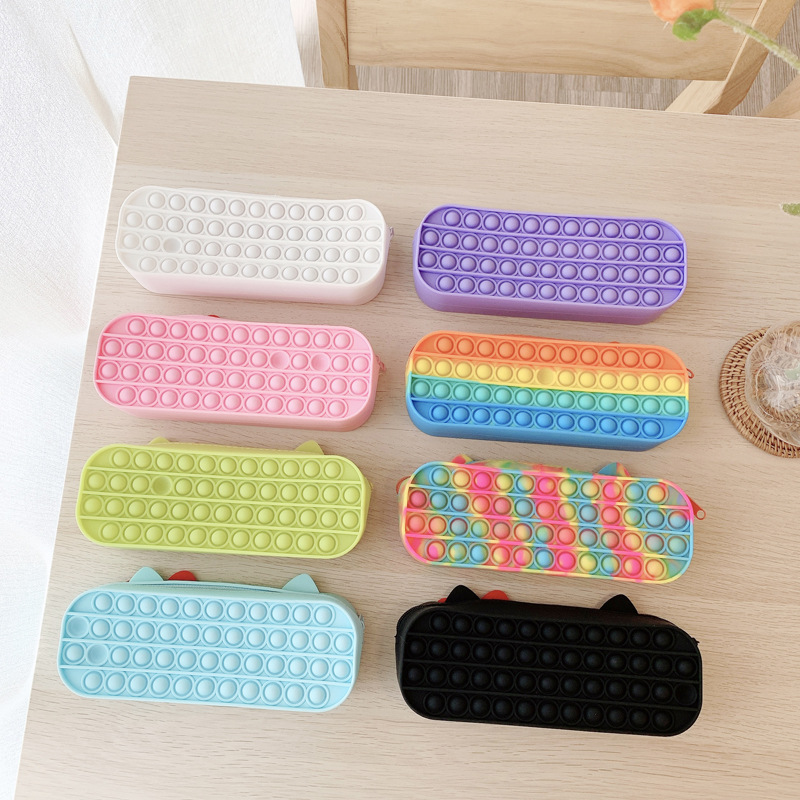 OEM/ODM Cute Cat Zipper Pencil Case 19*7*4.5cm Popper Toy Pencil Box with Bubble Design