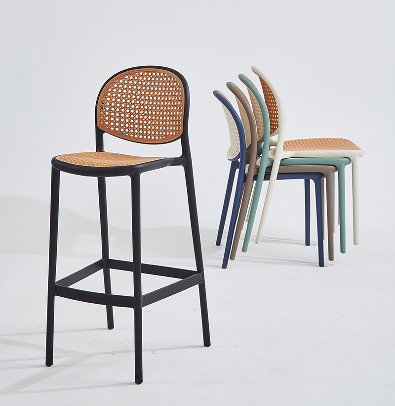 Home Balcony Rattan Bar Stool Chair Green Rattan Counter Stools Customized