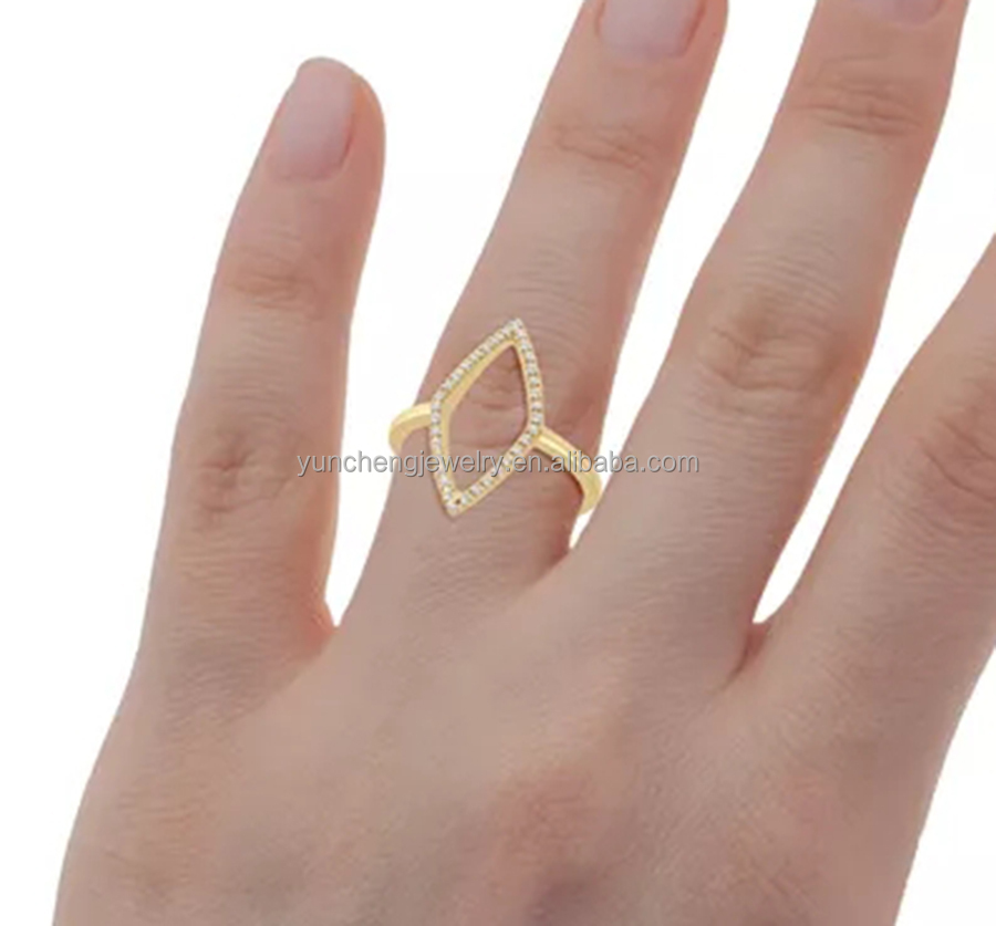 Engagement White CZ Rhombus Statement Ring Gold 925 Sterling Silver Jewelry for Women
