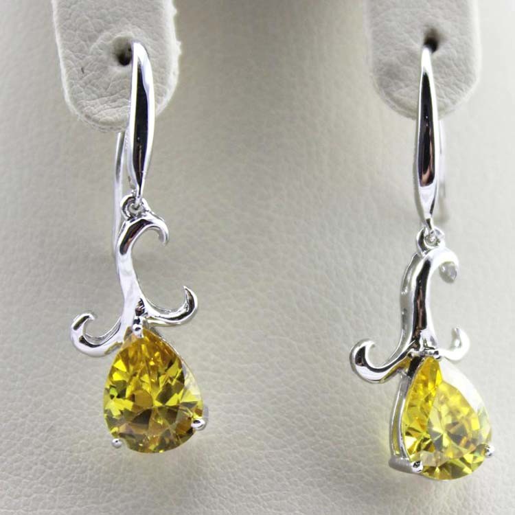 Sterling Silver 7mmx9mm Pear Shape Amethyst Cubic Zircon Dangle Earrings (PSJ03495)