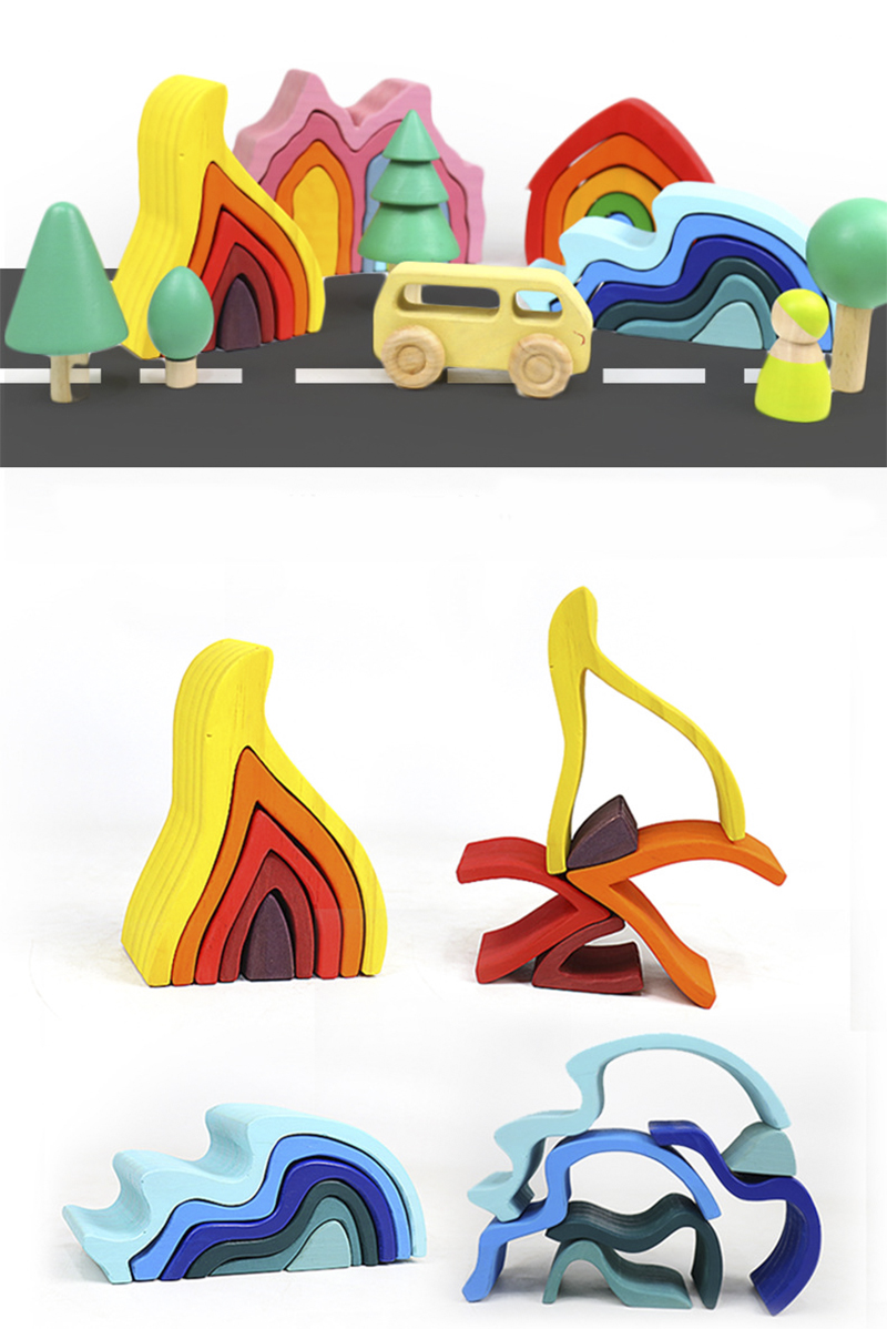 DIY Assembled 11.5cm Wooden Blocks Toys Montessori Block Set Stacked Balance