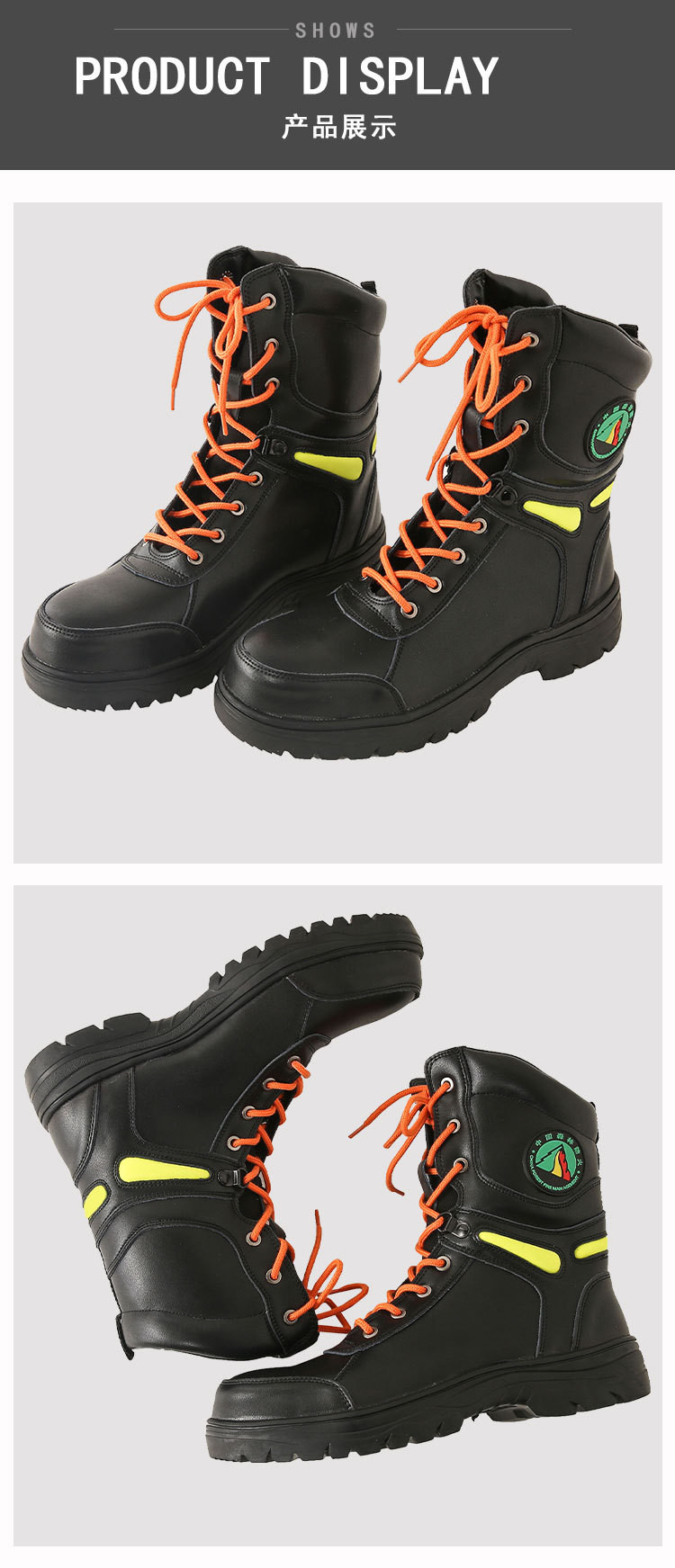 Rubber Sole Safety Boots In Black Genuine Leather For Security Work Protection