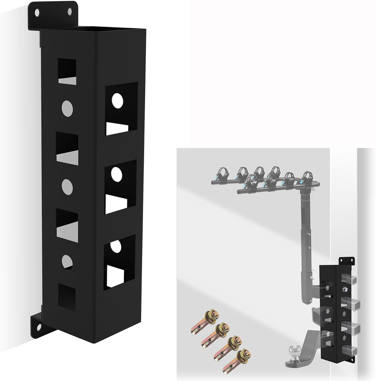 Hitch Wall Mounted 1" 1.25" 2" Hitch Receiver for Bicycle Ski Cargo Rack Storage Garage Organization