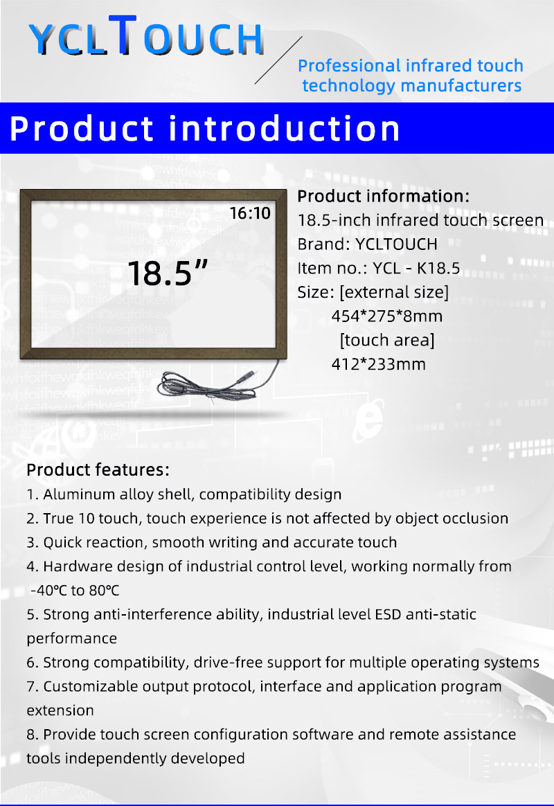 Smart Interactive DIY IR Touch Frame Panel Overlay 18.5 Inch Black