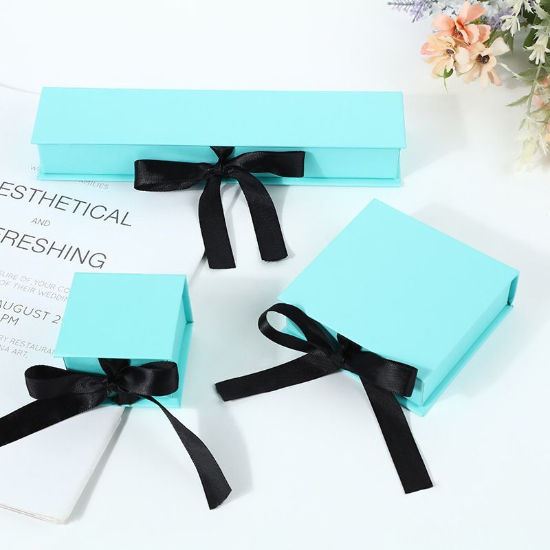 Premium Custom Logo Cardboard Genuine PU Leather Square Ring Bracelet Watch Gift Packing Jewelry Jewellery Set Packaging Display Box with EVA Foam Insert