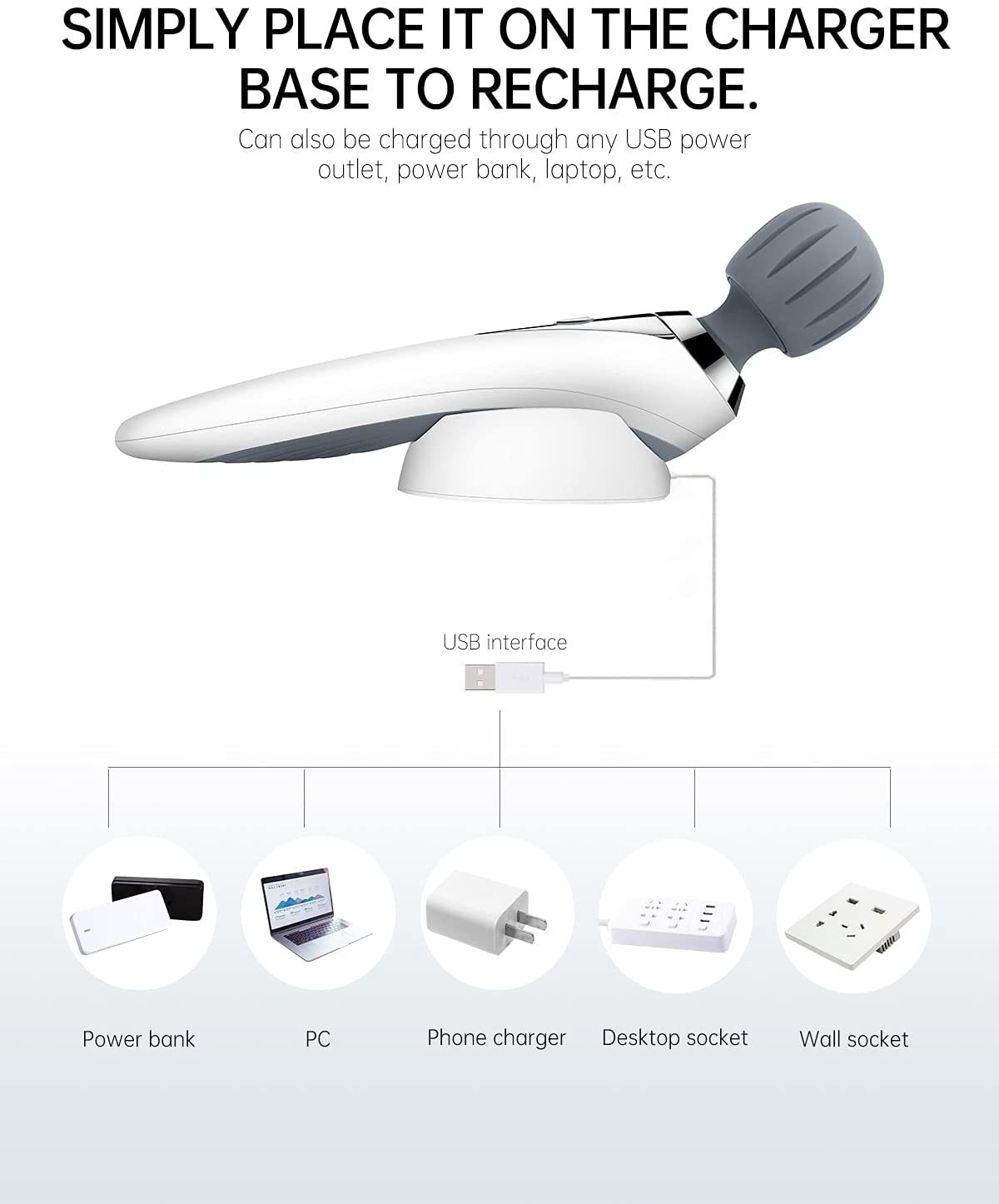 Cordless Rechargeable Bodywand Massager Handheld Soreness Relief 2200mAh