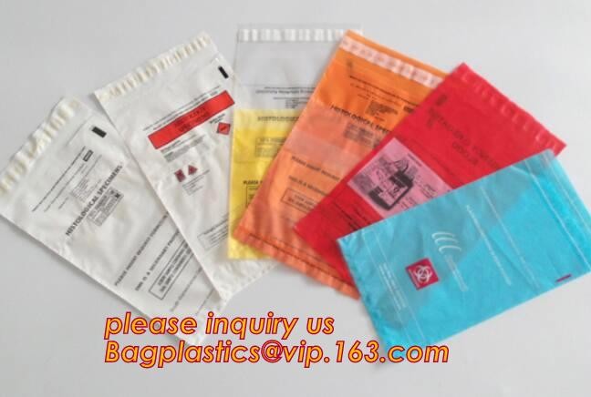 Laboratory Medical biohazard lab plastic specimen transport bag with double pouches, embossed reclosable biohazard speci