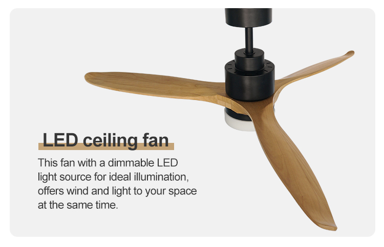 Control Method Wall Control 52 Inch Solid Wood Ceiling Fan for Home Hotel and Office