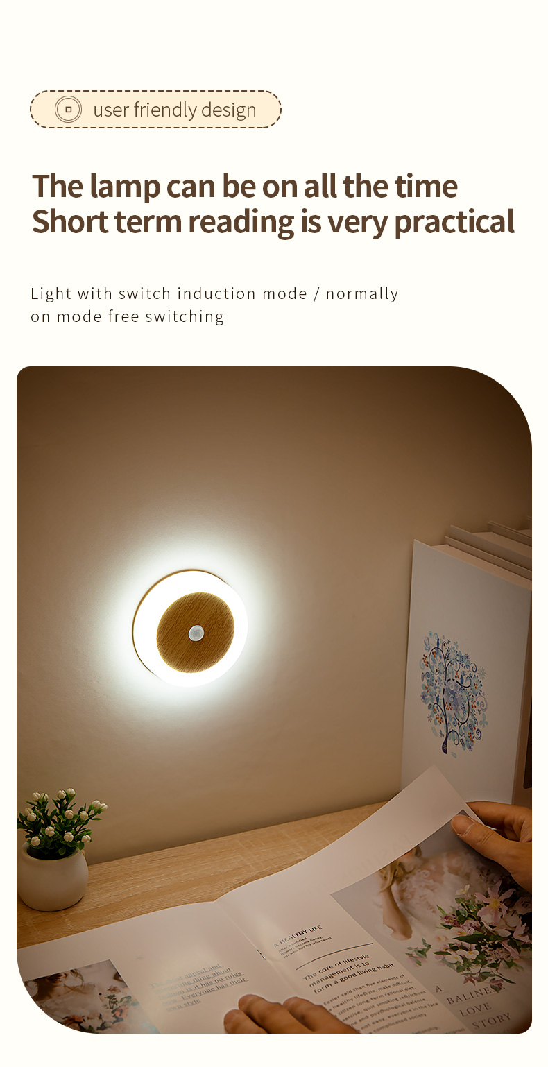 Bedside Motion Sensor LED Light 4100K Usb Charged Night Light