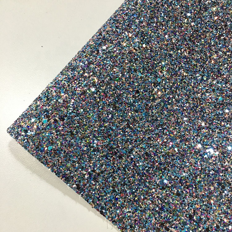 54/55" Glitter Leather Fabric , Glitter Knit Fabric Woven Backing Technics