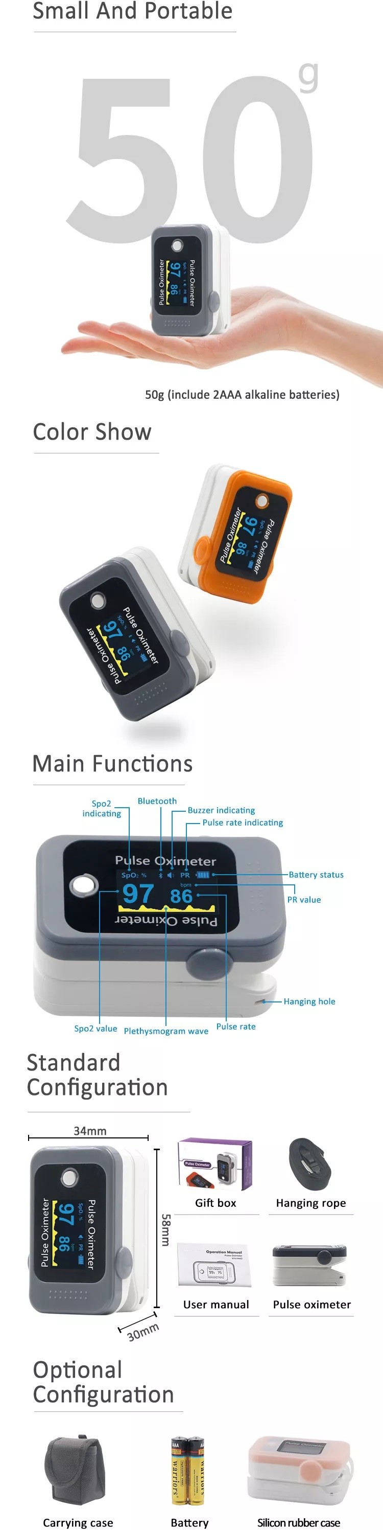 OEM Digital Fingertip Oximeter Medical Oximeter Blood Oxygen Finger Spo2 Monitor