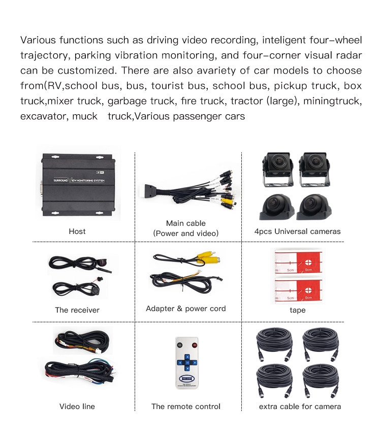 Sony IMX307 32V DC Bird View Car Camera Parking System 4pin Cables