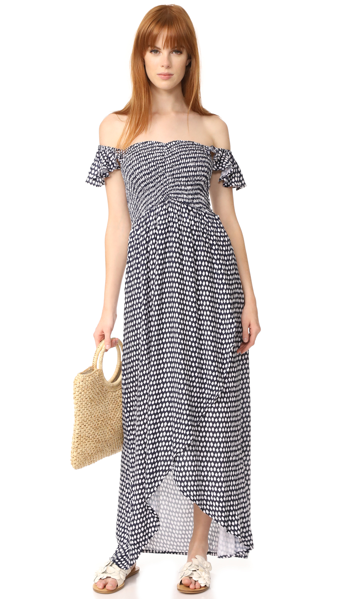 Clothes Woman Printed Off Shoulder Rayon Bohemian Maxi Dress